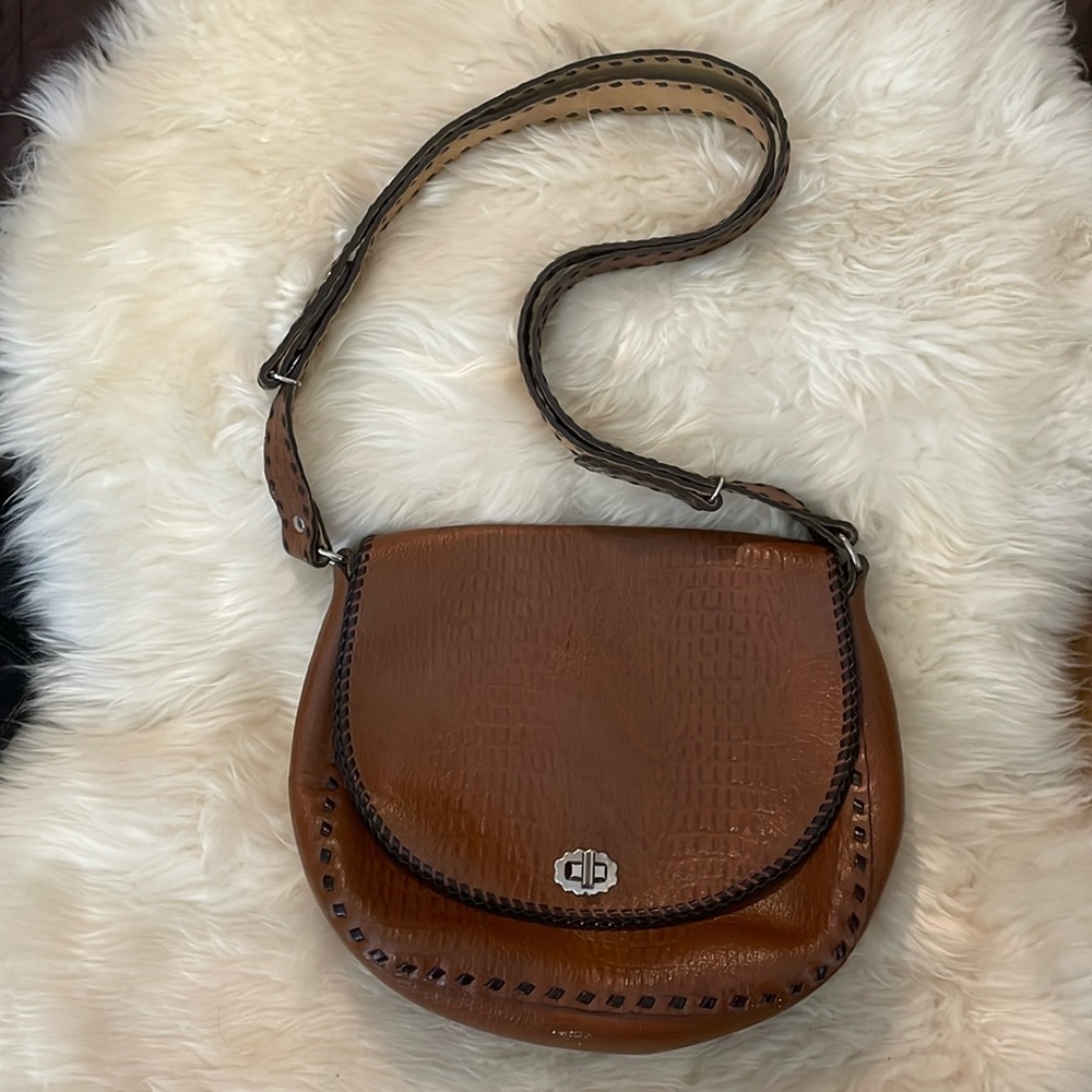 Vintage Leather Purse Alligator Crocodile Texture Snap Adjustable Length Strap
